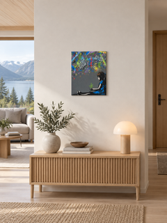 Flower Power - petite fille, paix, amour, pop art, graffitis sur toile