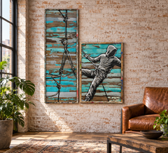 Reppeler 1, Rappelling Graffiti Writer, Diptych, Stencil on Wood