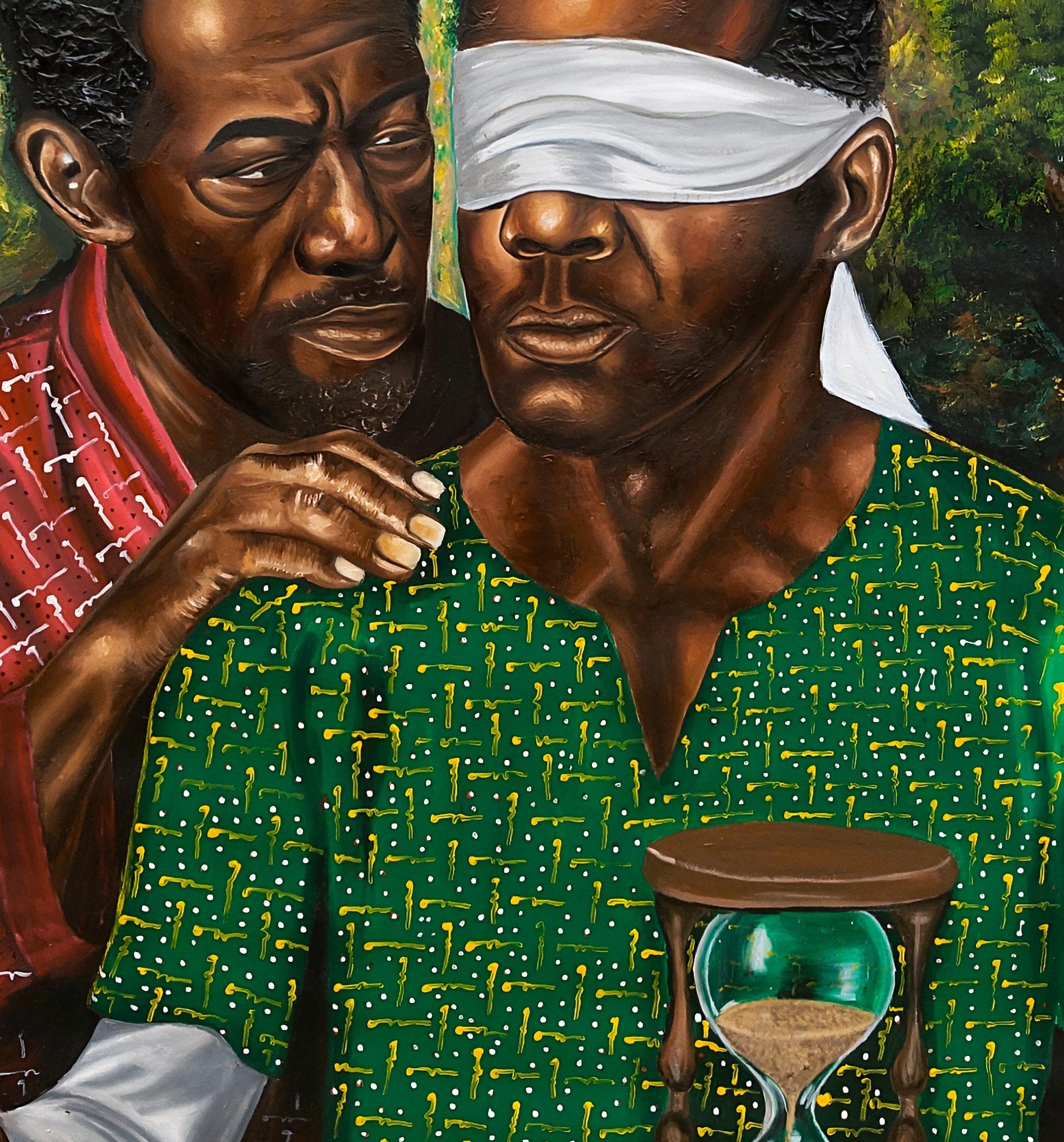Blind für die Stunde - 21. Jahrhundert, Zeitgenössisch, Figuratives Porträt, Frauen, Zeit (Schwarz), Figurative Painting, von Olaosun Oluwapelumi