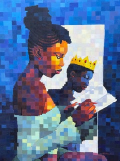 Celle qui peint son avenir 2 - XXIe siècle, figuratif contemporain, pixélisé