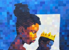 Celle qui peint son avenir 2 - XXIe siècle, figuratif contemporain, pixélisé
