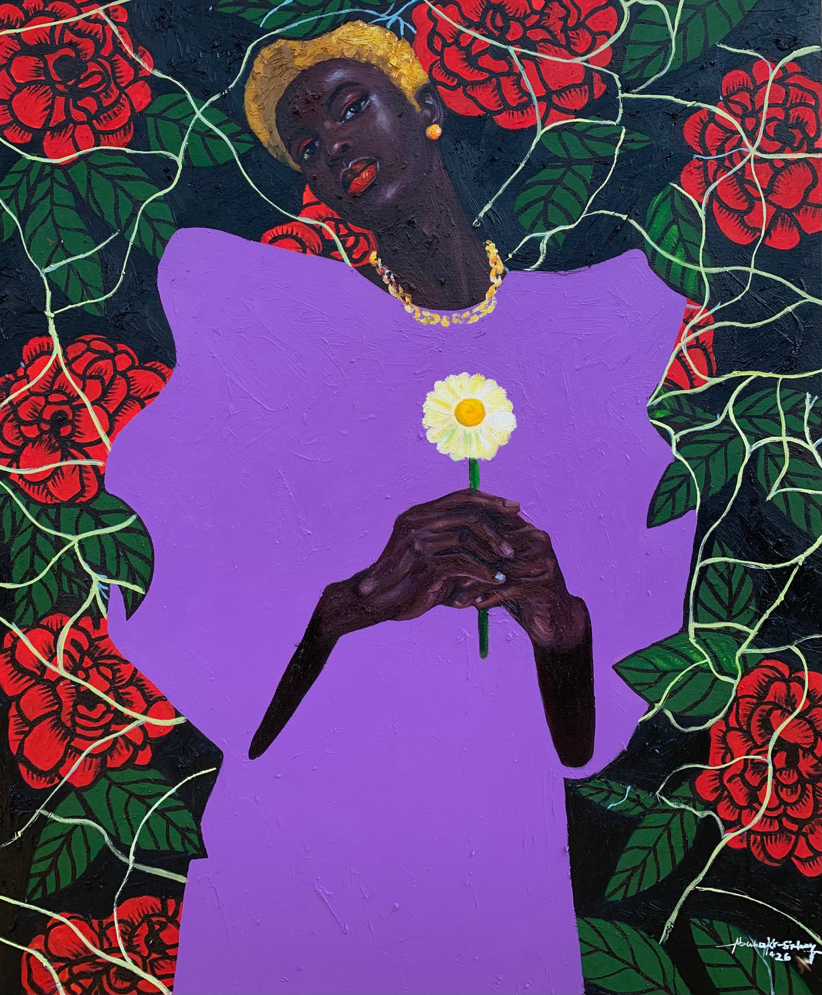 Bakare Abubakri-sideeq Babatunde Figurative Painting - Peace Within 2 -21st Century Contemporary Figurative,  Art Deco, People, Africa