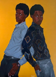 Los mejores amigos - Siglo XXI, retrato figurativo contemporáneo, Art Déco africano