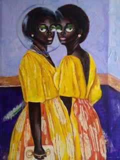 Sister's Bond 1 - Expressionnisme figuratif contemporain du XXIe siècle, Art déco