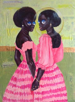 Sister's Bond 2 - Expressionnisme figuratif contemporain du XXIe siècle, Art déco