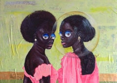 Sister's Bond 2 - Expressionnisme figuratif contemporain du XXIe siècle, Art déco