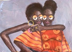 Sister's Bond 3 - Expressionnisme figuratif contemporain du XXIe siècle, Art déco