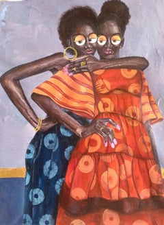 Sister's Bond 3 - Expressionnisme figuratif contemporain du XXIe siècle, Art déco