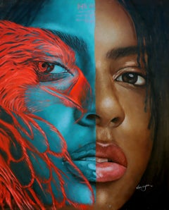 Eagle Eye - Arte contemporanea del XXI secolo, ritratto figurativo, colori Art Déco