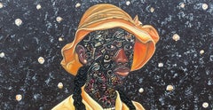 Femme au chapeau jaune - XXIe siècle, art contemporain, portrait figuratif, Art déco