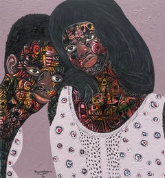« Écrit sur notre peau » - XXIe siècle, contemporain, portrait figuratif, Art déco