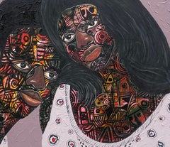 « Écrit sur notre peau » - XXIe siècle, contemporain, portrait figuratif, Art déco