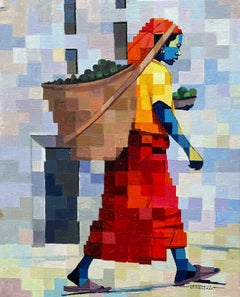 Aaro La Wa (Morning Time) – 21. Jahrhundert, zeitgenössische figurative Pixelkunst, Art déco