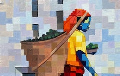 Aaro La Wa (Morning Time) – 21. Jahrhundert, zeitgenössische figurative Pixelkunst, Art déco