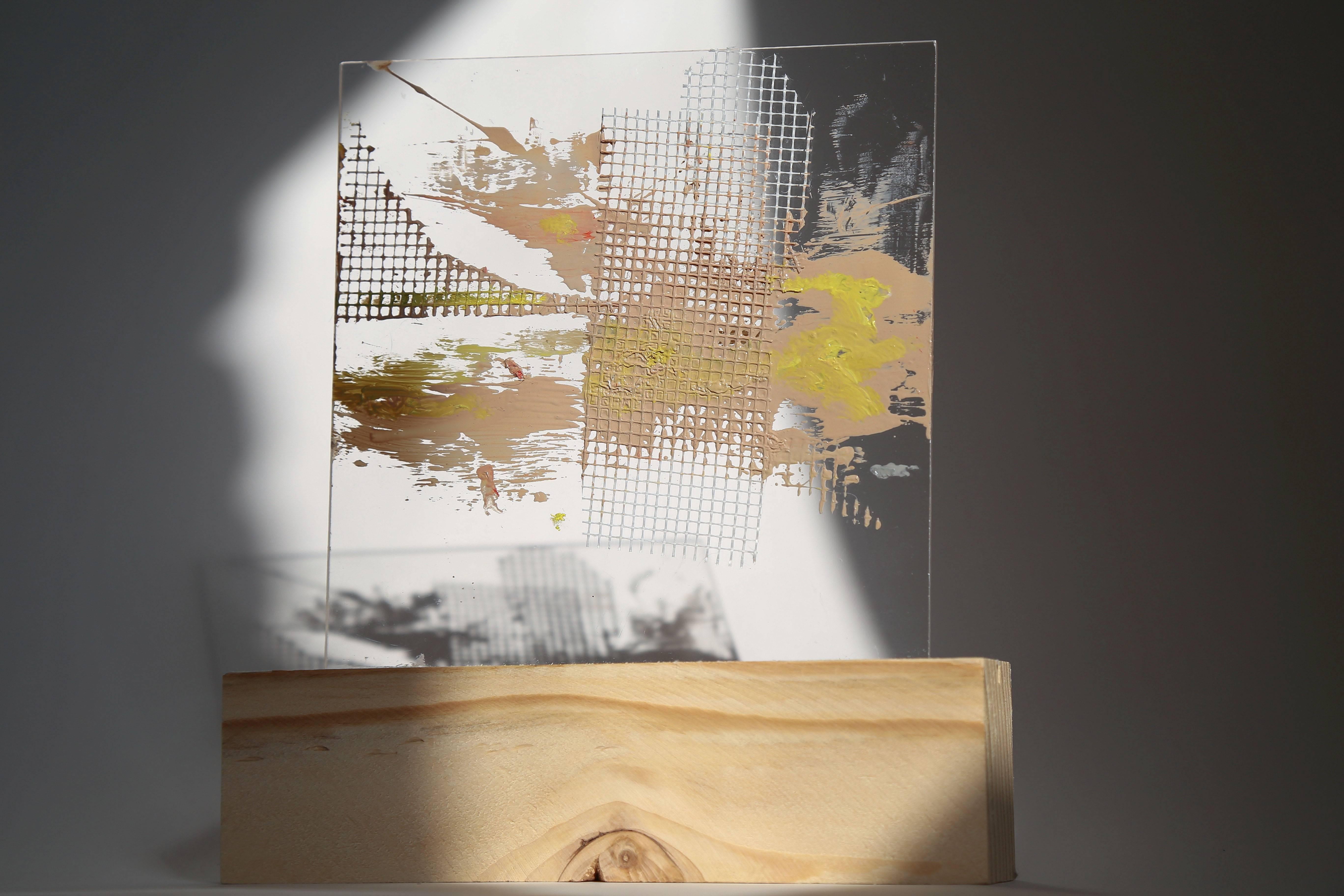 Lourdes Rivera, Retrospect 11, 2015, Fabric, Plexiglass, Wood, Oil Paint