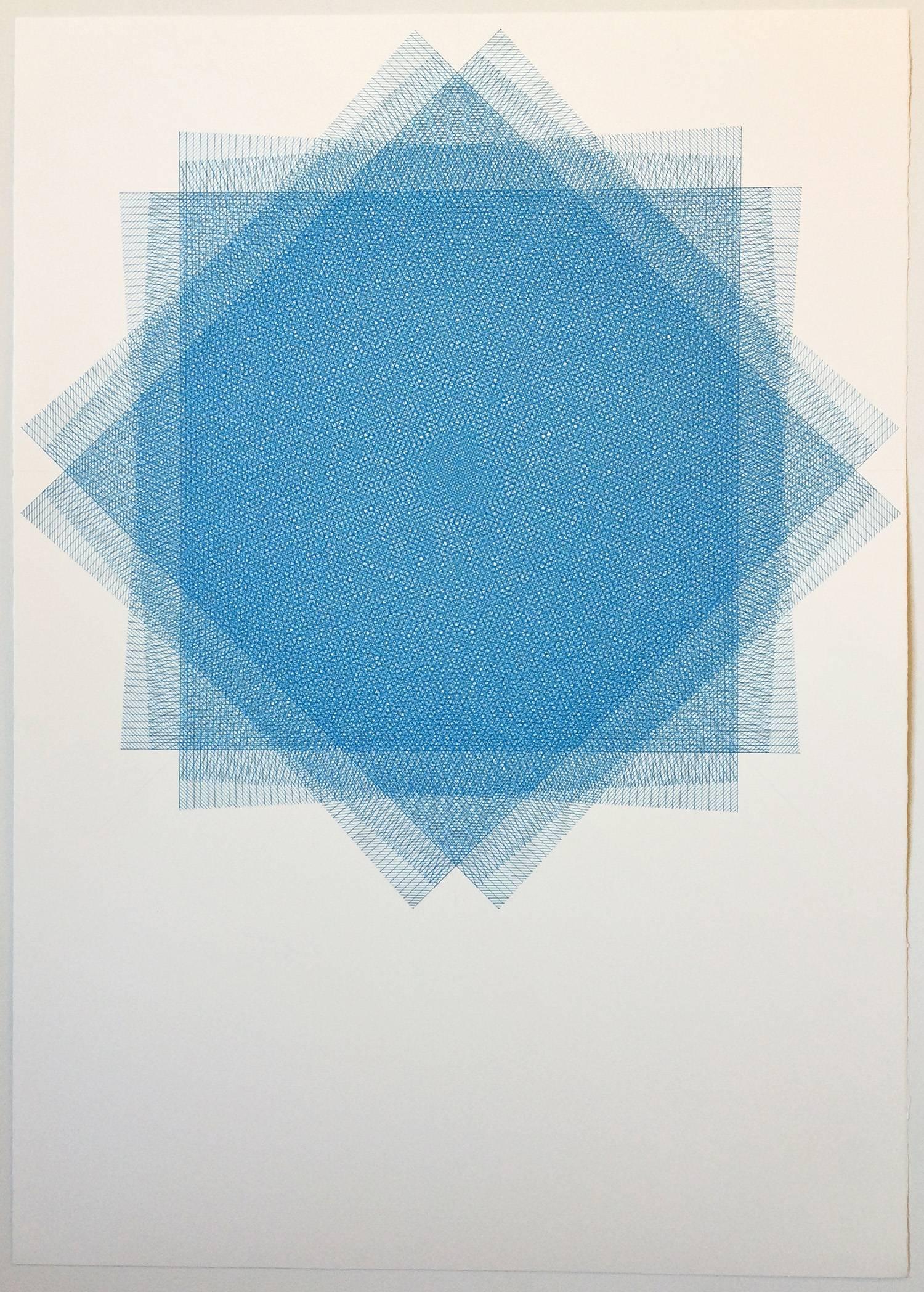 Sara Eichner, 16 Layers Blue, 2015, Tinte, Rag Paper, Stift