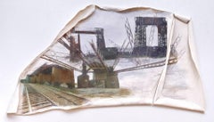 Linda Cunningham, „Randall's Island Connector“, Pastell, Fundstücke, Leinwand