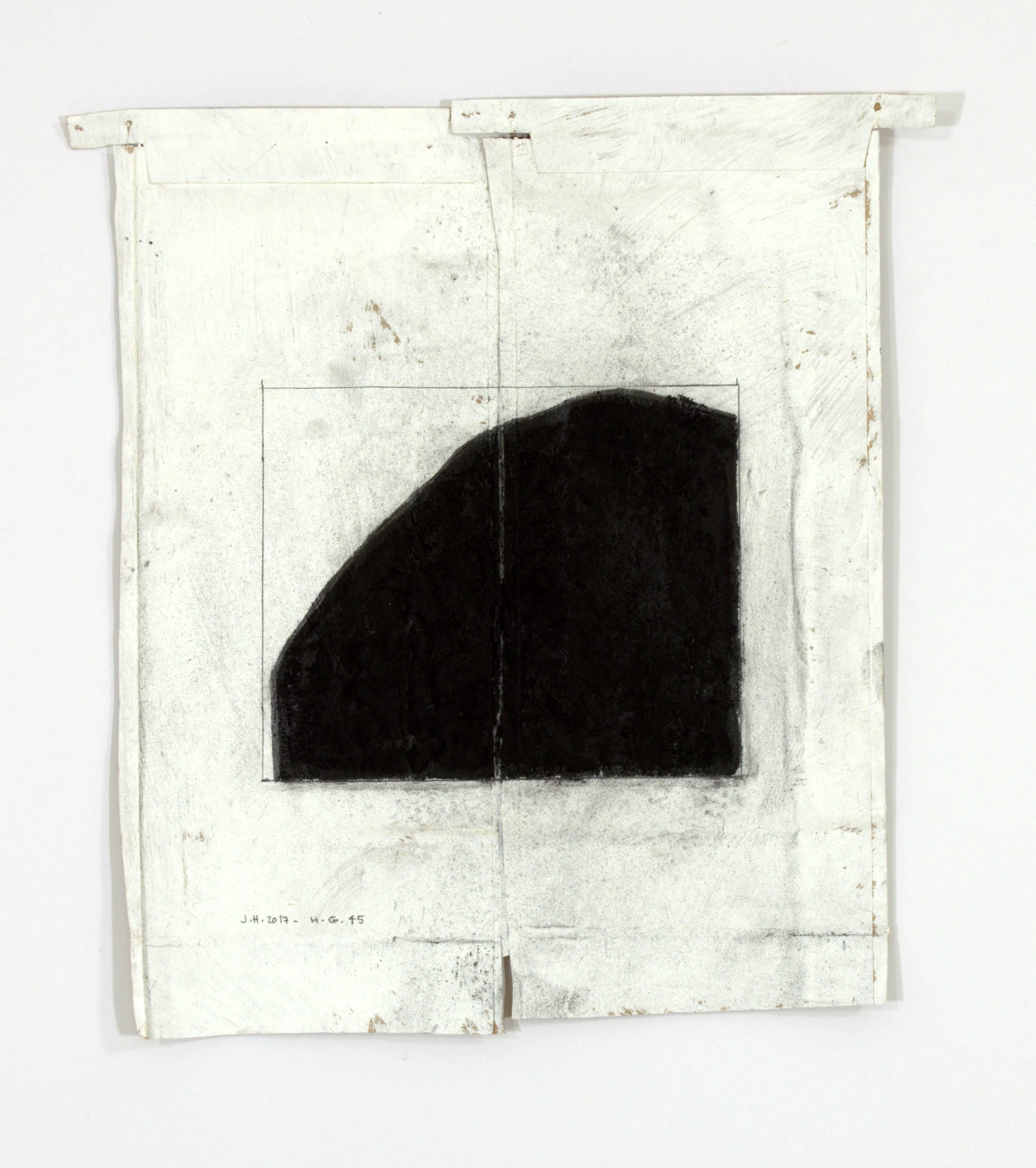 Jesse Hickman works intuitively, making abstract, painted sculptural objects and works on paper. Most of his current works are small scale and hang from the wall. This newest series Higher Grounds are charcoal and graphite drawings created from used