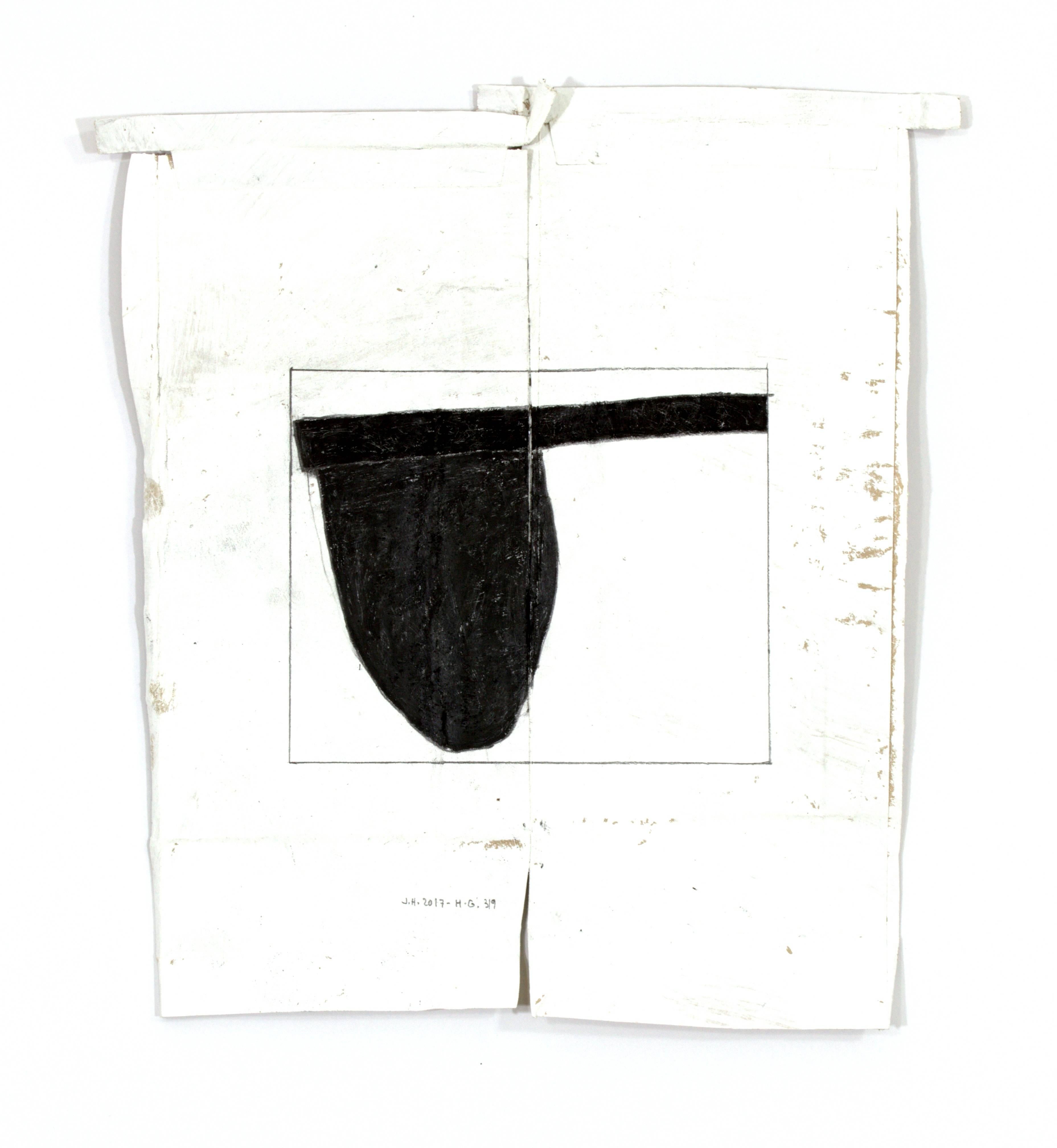Jesse Hickman works intuitively, making abstract, painted sculptural objects and works on paper. Most of his current works are small scale and hang from the wall. This newest series Higher Grounds are charcoal and graphite drawings created from used