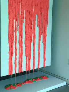 Joseph Fucigna, Green/Red Putty Drip, 2018, Silicone, House Paint, Wood Panel