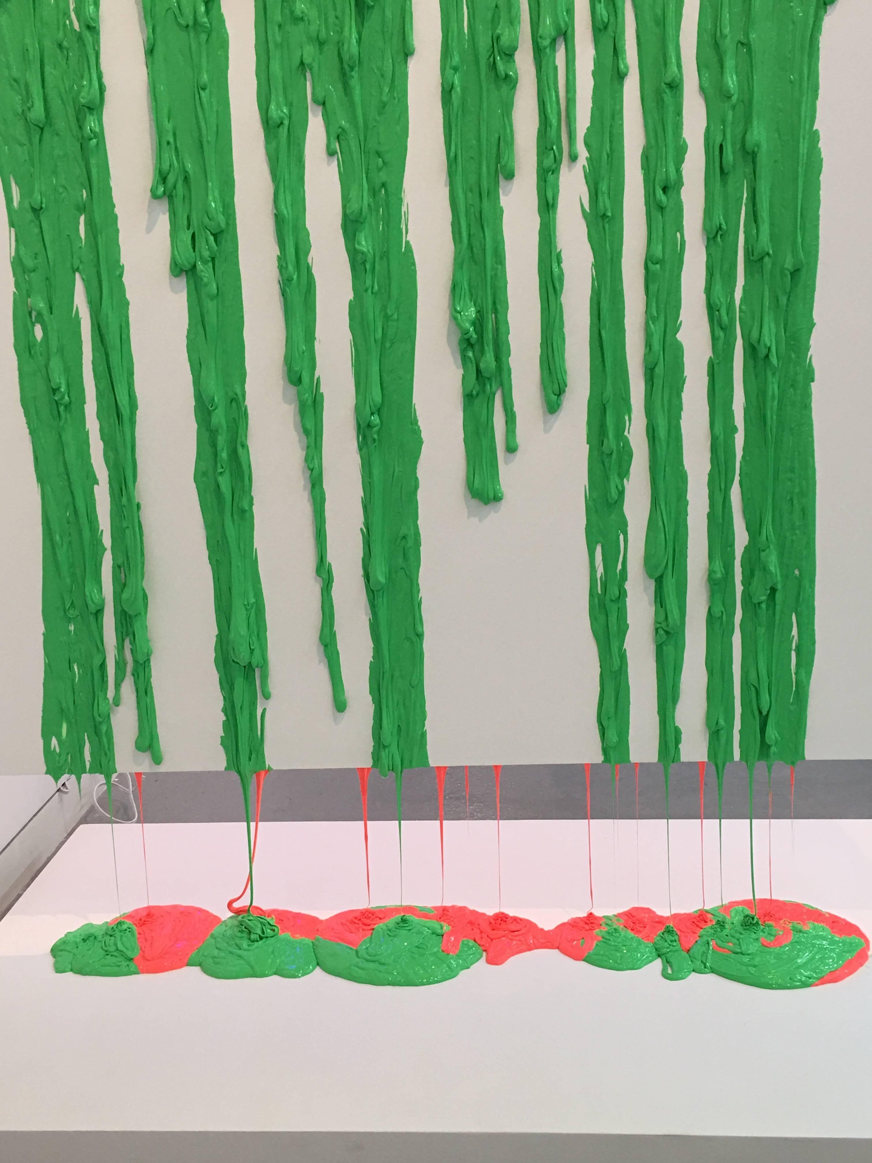 Joseph Fucigna, Green/Red Putty Drip, 2018, Silicone, House Paint, Wood Panel For Sale 3