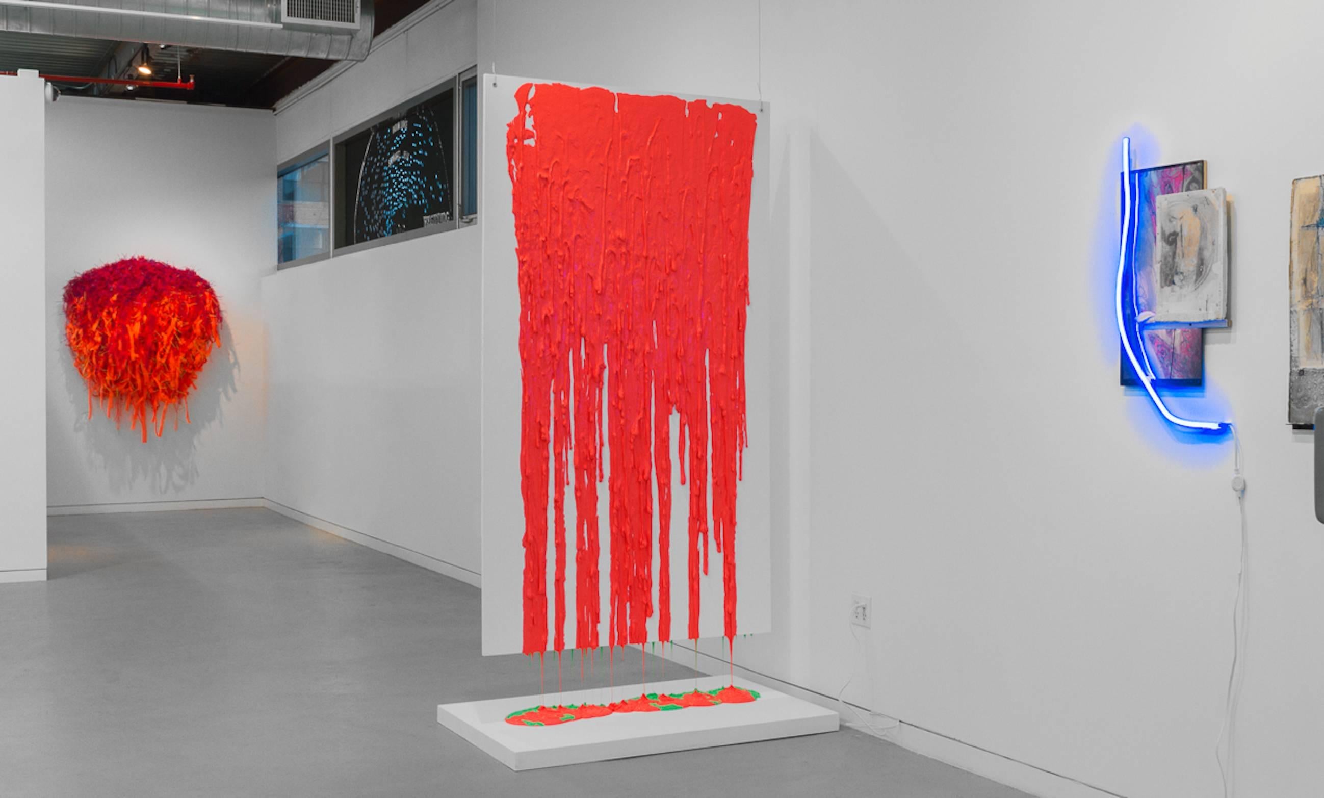 Joseph Fucigna, Green/Red Putty Drip, 2018, Silicone, House Paint, Wood Panel For Sale 5