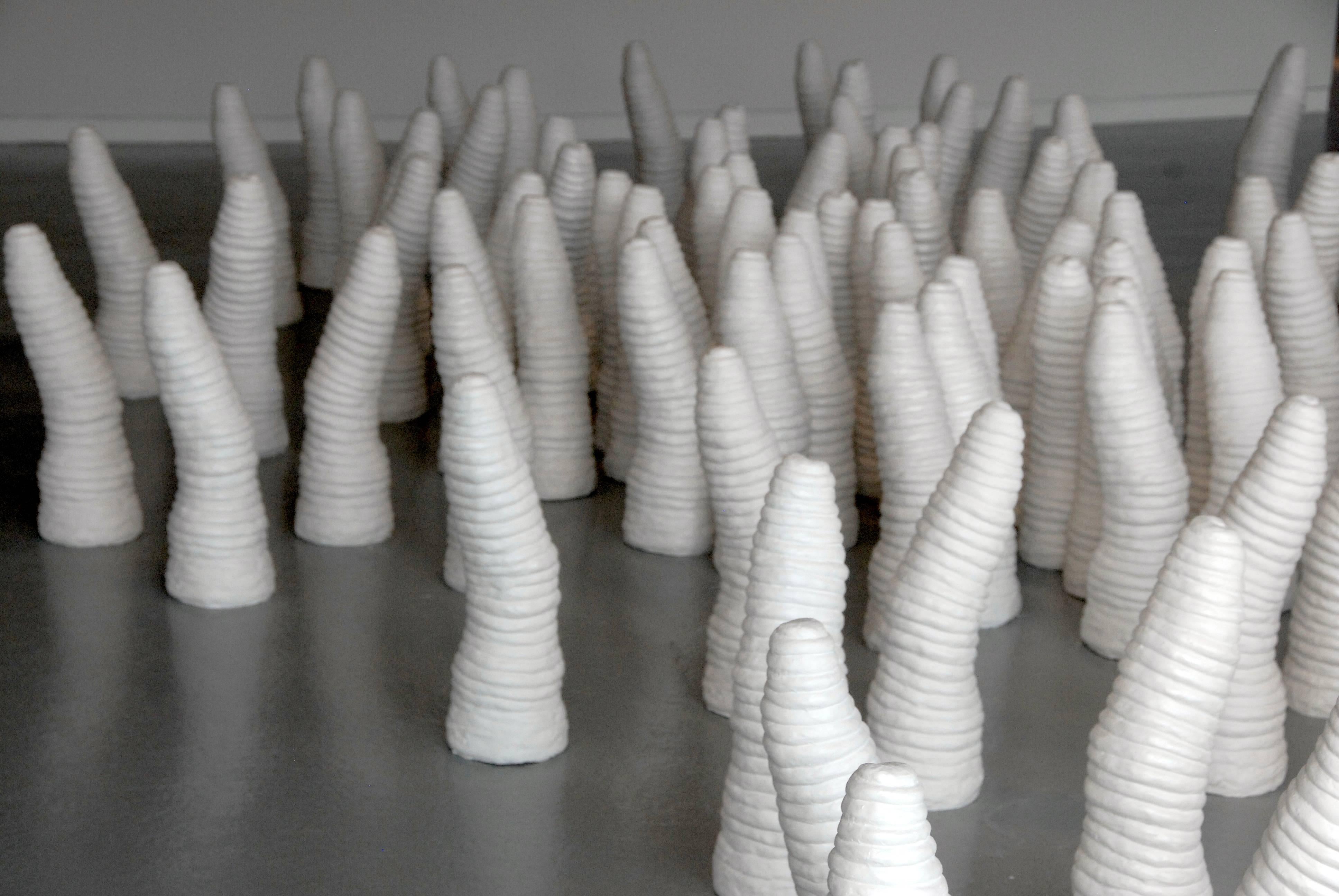In Sylvia Schwartz' Strukturen werden Silikonformen aus natürlichen und handgefertigten Formen gegossen, darunter Tonspiralen, Muster aus Vulkangestein, Seegras und ihre eigenen Fingerabdrücke.

Die menschliche Spur wird durch die Wiederholung von