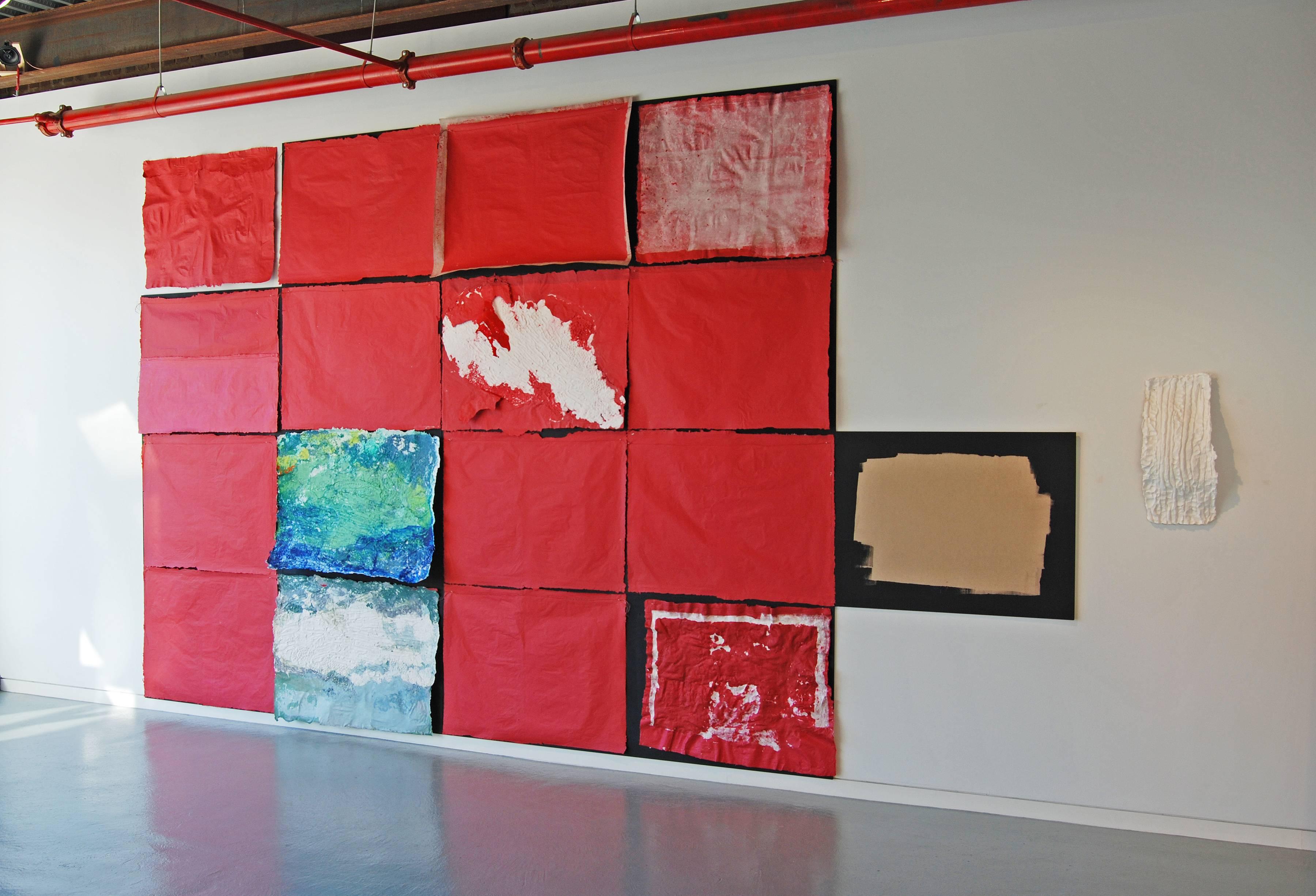 Sylvia Schwartz, „Red Plane“, 2016, Faden, Masonit, Acrylfarbe, Minimalistisch