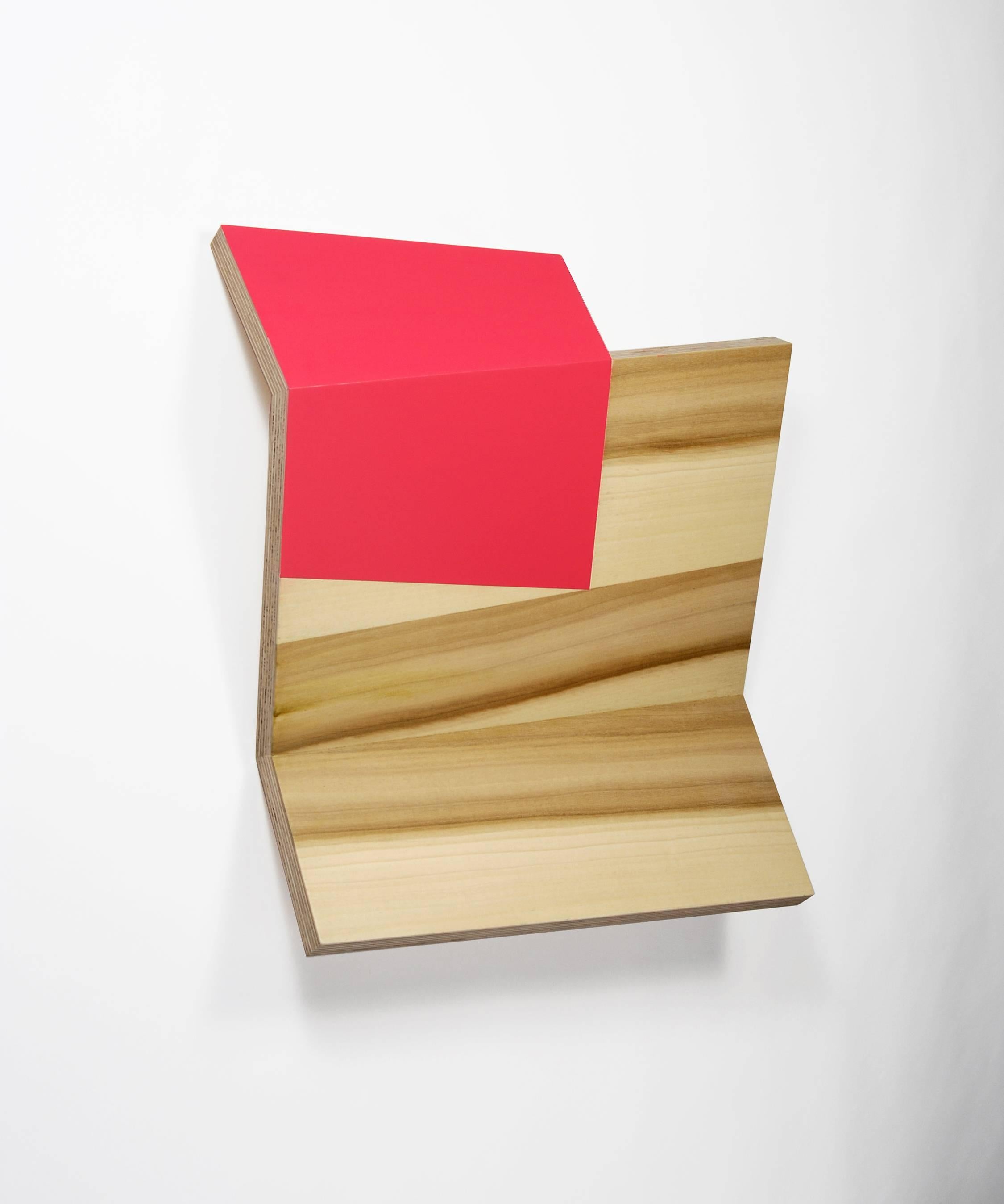 Architecture, functional objects and the human gestures that occur when interacting with these structures inform the vocabulary of Richard Bottwin’s sculpture.  The plywood surfaces, laminated with wood veneers or painted with acrylic colors, are