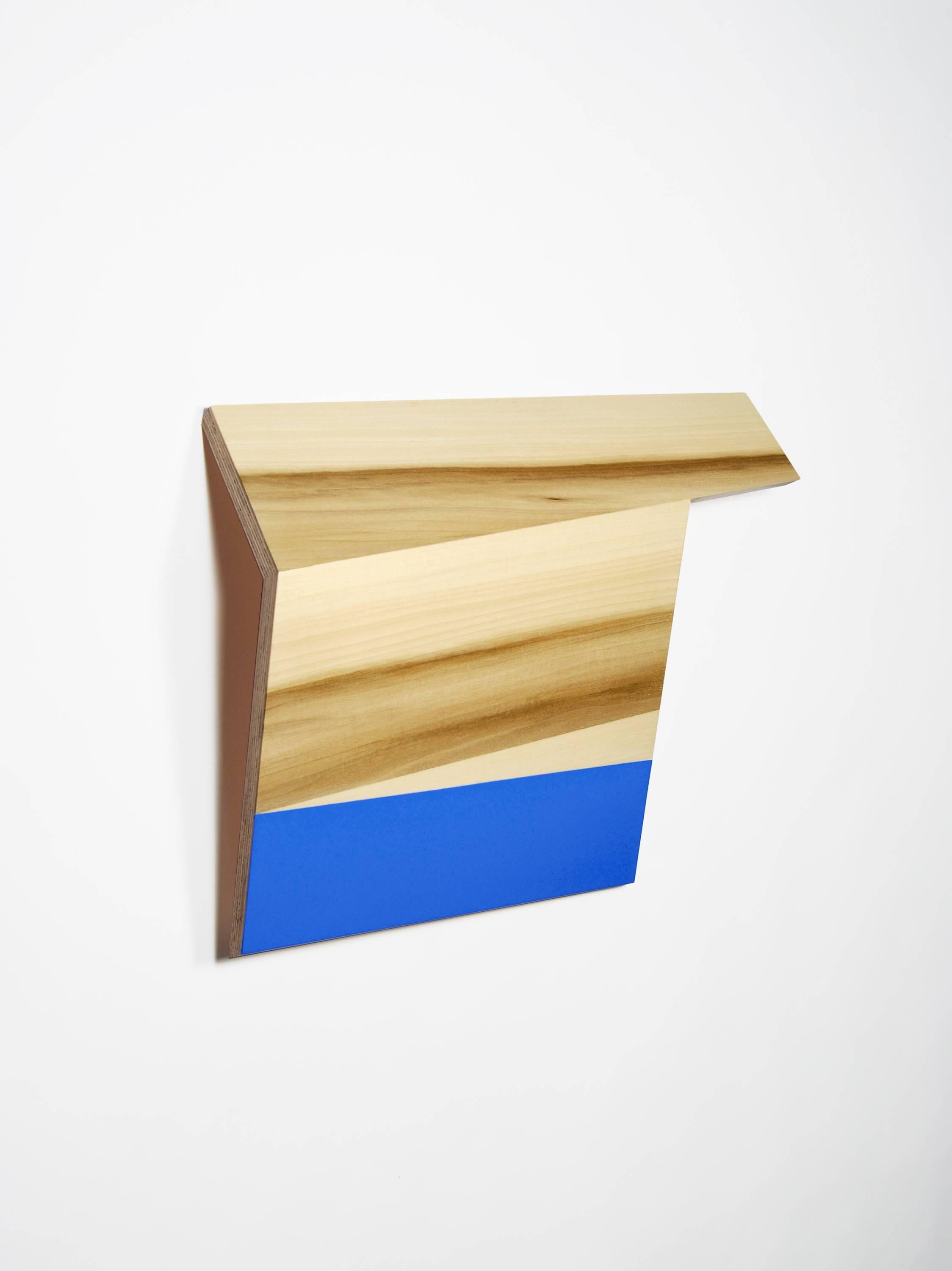 Architecture, functional objects and the human gestures that occur when interacting with these structures inform the vocabulary of Richard Bottwin’s sculpture.  The plywood surfaces, laminated with wood veneers or painted with acrylic colors, are