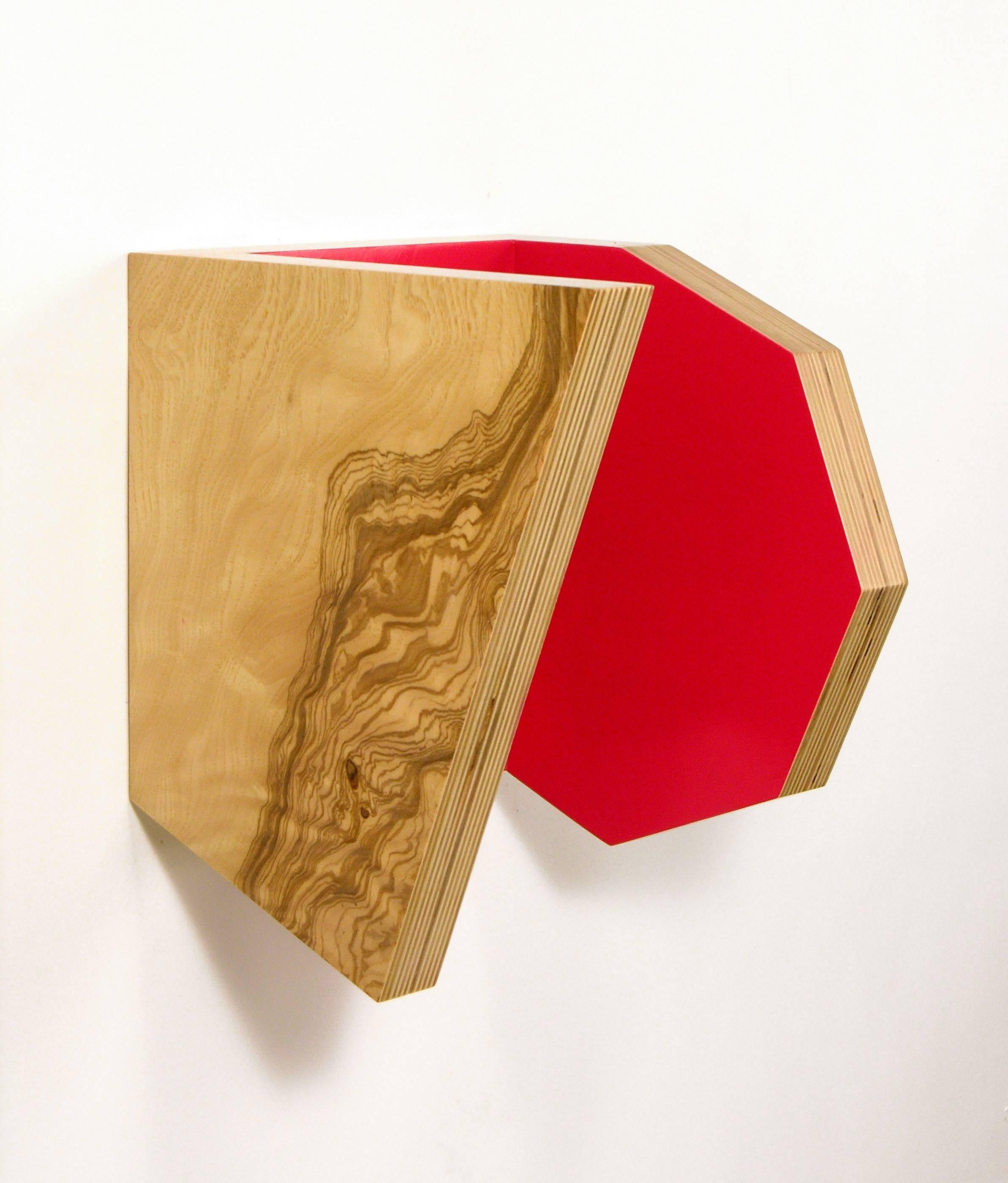 Architecture and functional objects inform the vocabulary of Richard Bottwin’s sculpture.  The plywood surfaces, laminated with wood veneers or painted with acrylic colors, are configured to reveal surprising shapes and patterns with shifts in the