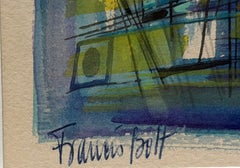 Francis Bott: gouache abstracto de estilo moderno de mediados de siglo sobre papel, firmado dos veces y enmarcado