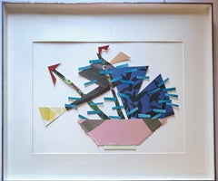 Billy Al Bengston - Honolulu watercolor mixed media collage, signed, label frame