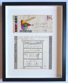 Anton Van Dalen - Disegno di uccello ad acquerello autografato con invito autografato, incorniciato