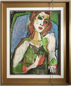 Alfred Jensen - Mid Century Signed, two sided painting with portraits, Framed