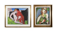 Alfred Jensen - Mid Century Signed, two sided painting with portraits, Framed