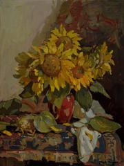 Sunflowers in Red Porcelain