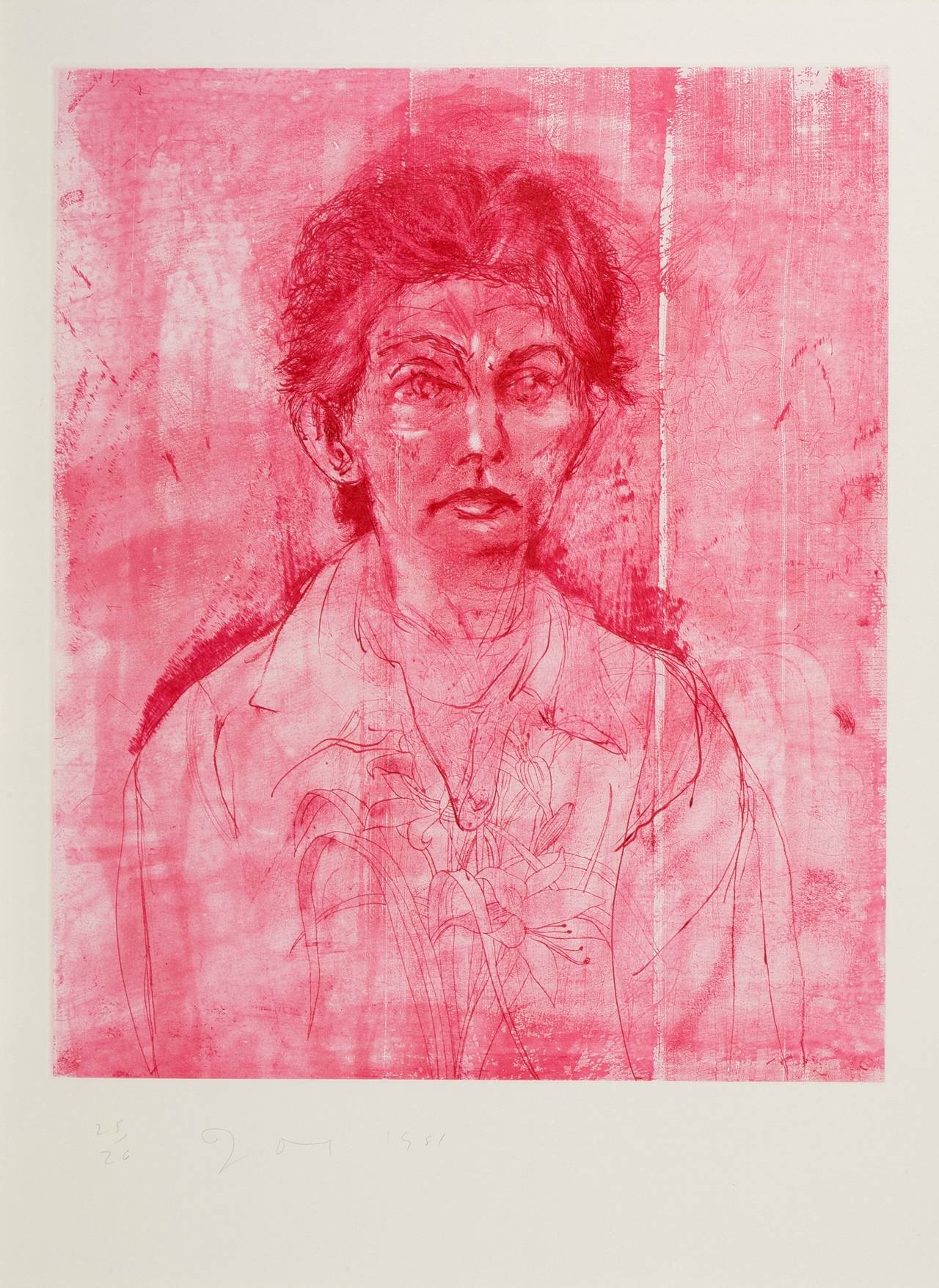 Nancy Outside in july XVII in red - Print by Jim Dine