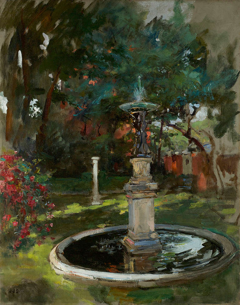 James Jebusa Shannon Landscape Painting - The Fountain