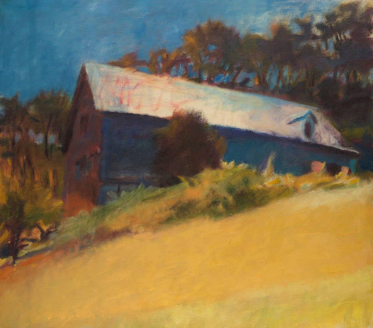 Wolf Kahn Landscape Painting - The Barn Seen as a Ship
