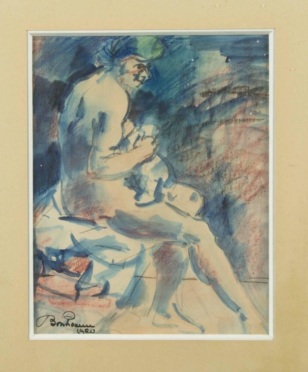 The sitting nude woman - Art by Léon BONHOMME