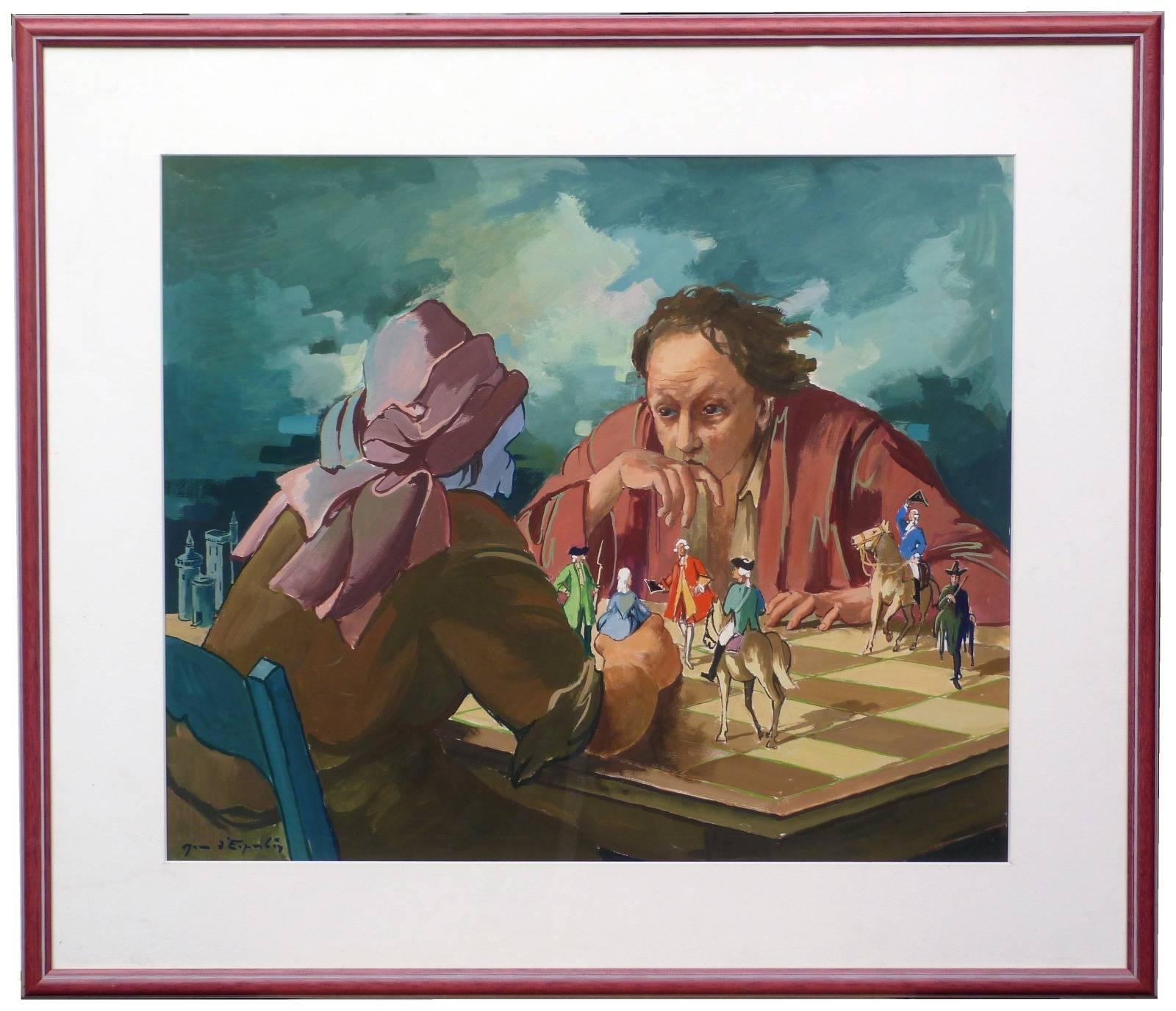 Surrealist chess players playing with lives - Painting by Jean d'ESPARBÈS