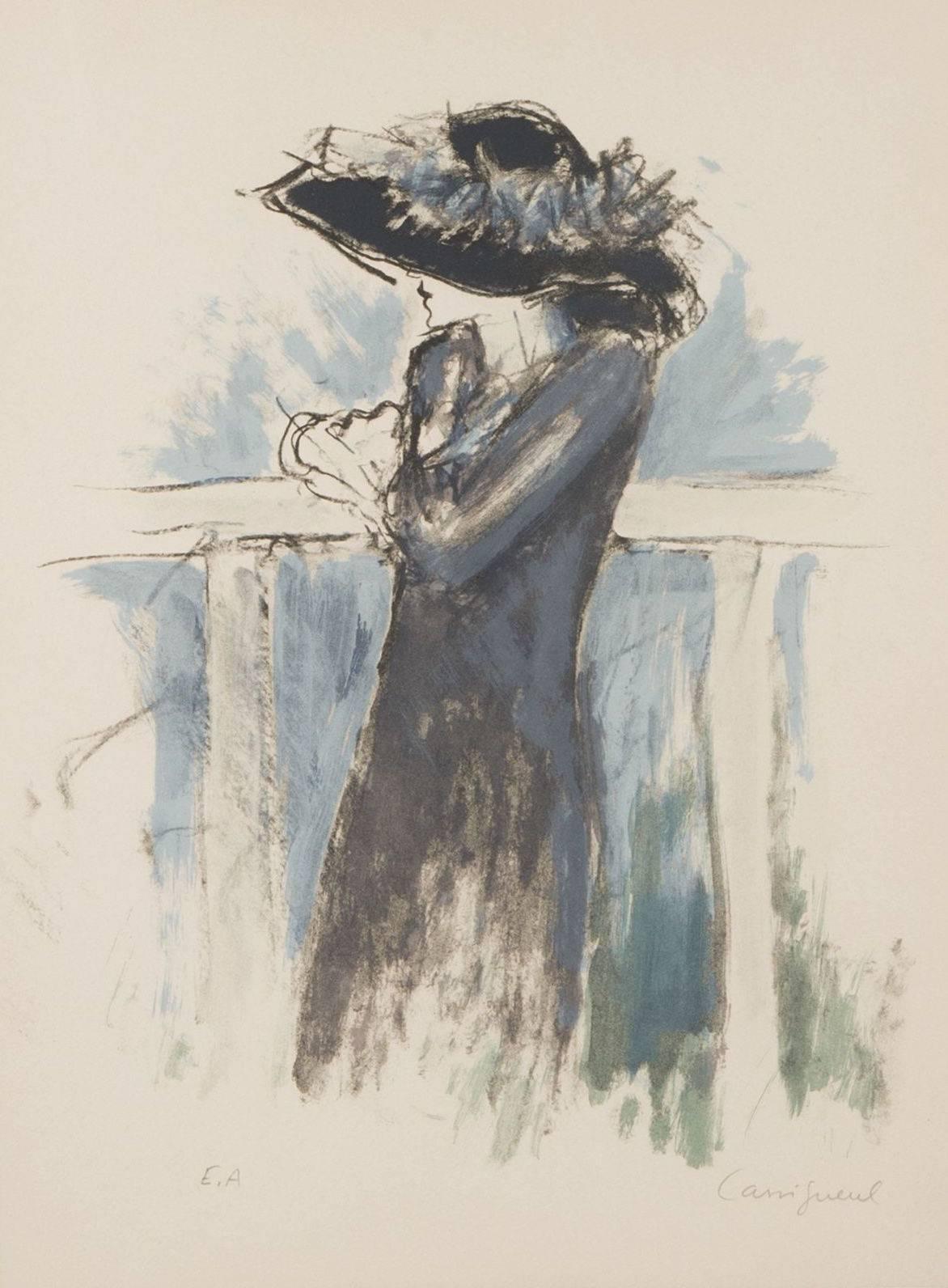 Jean-Pierre Cassigneul Figurative Print - Élégante au Chapeau
