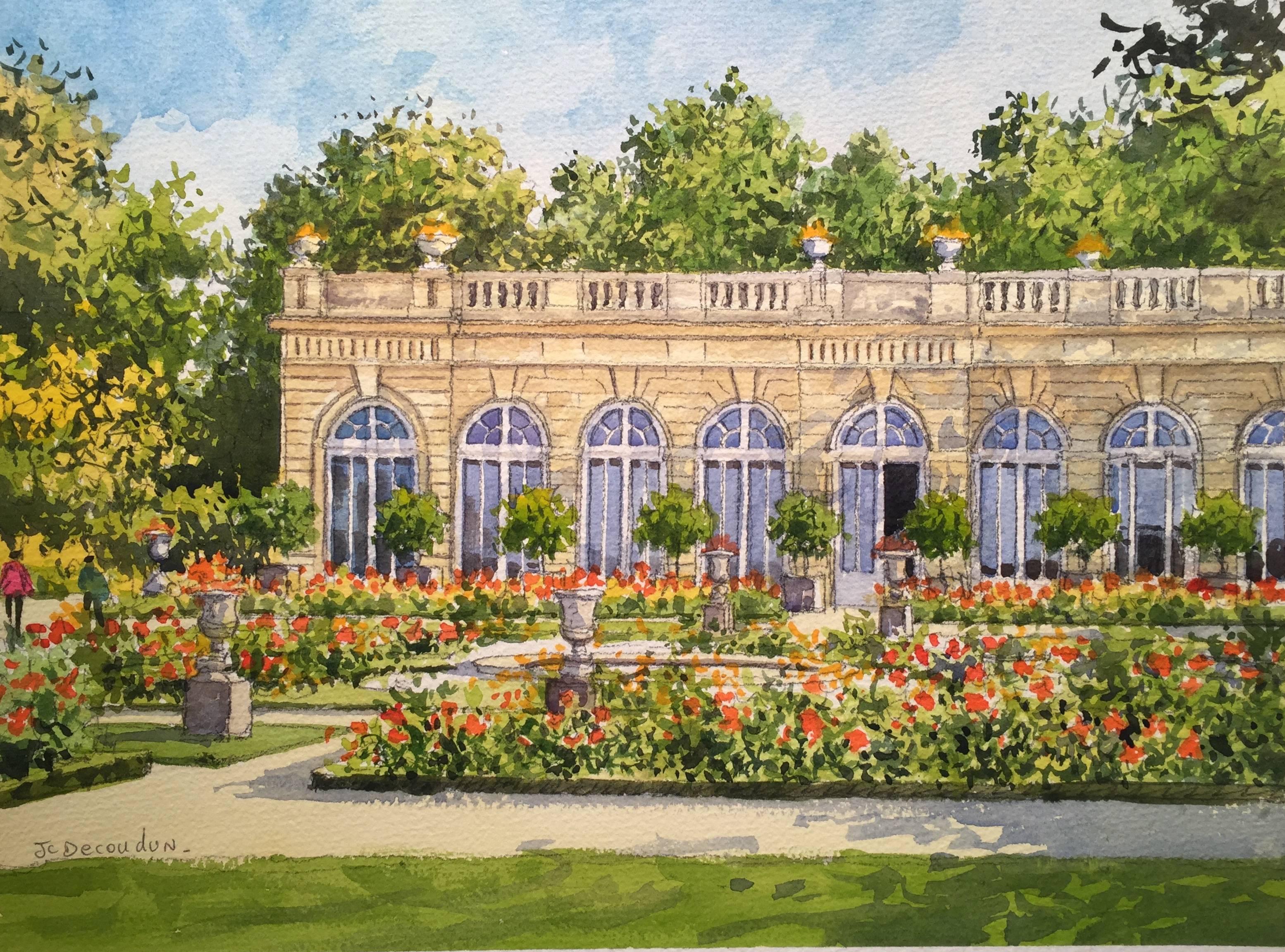 Jean-Charles Decoudun Landscape Art - La Roseraie de Bagatelle au Bois de Boulogne, Paris