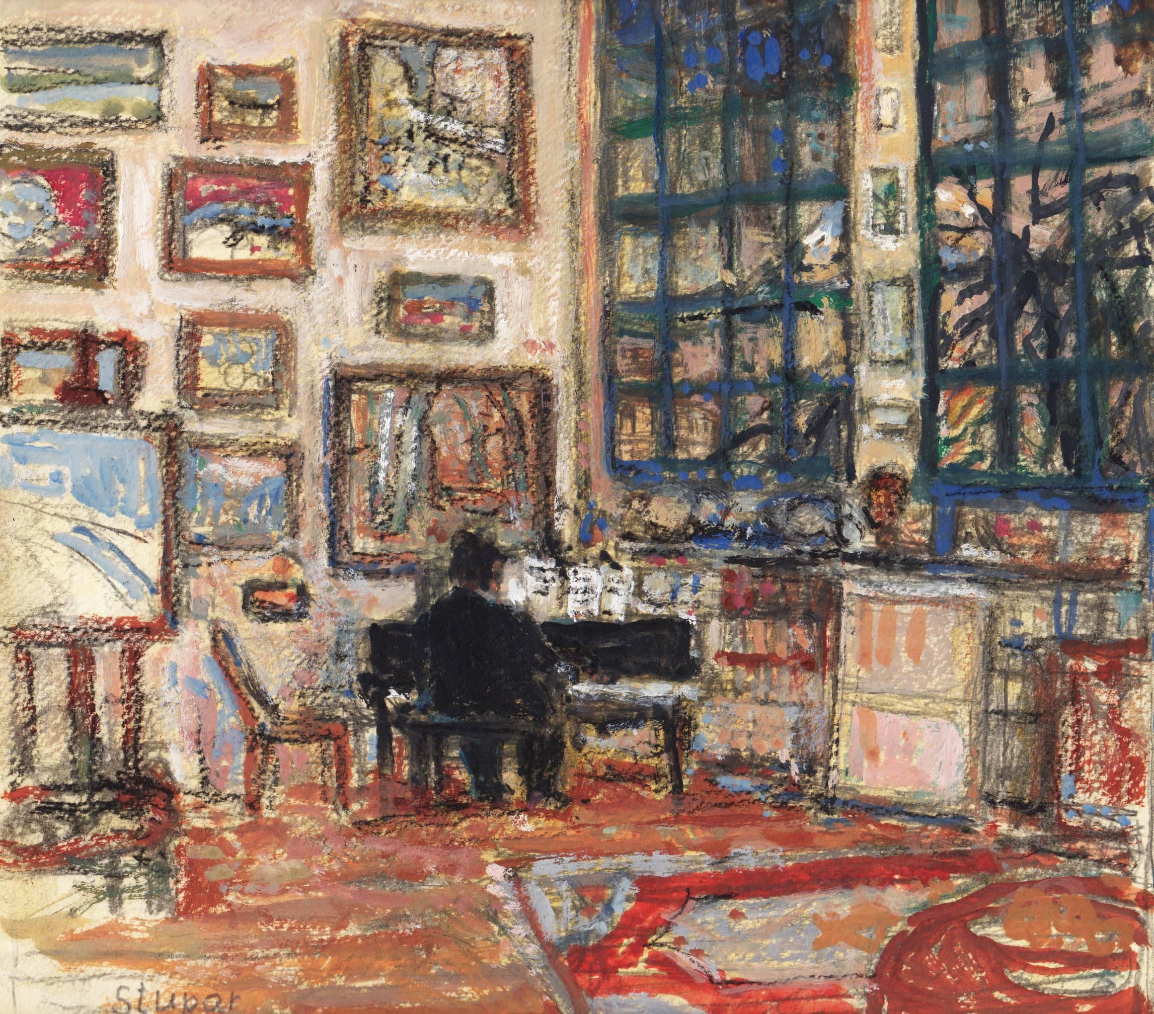Marko STUPAR Interior Art - The studio of the painter with his wife playing the piano