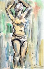 The nude woman with raised arms