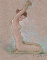 The nude young woman with raised arms