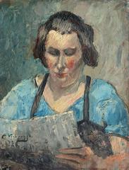 Impressionist portrait of a woman reading the newspaper