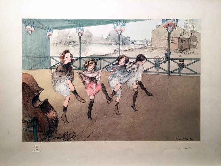 Francisque Poulbot - Four little girls dancing the French Cancan in ...