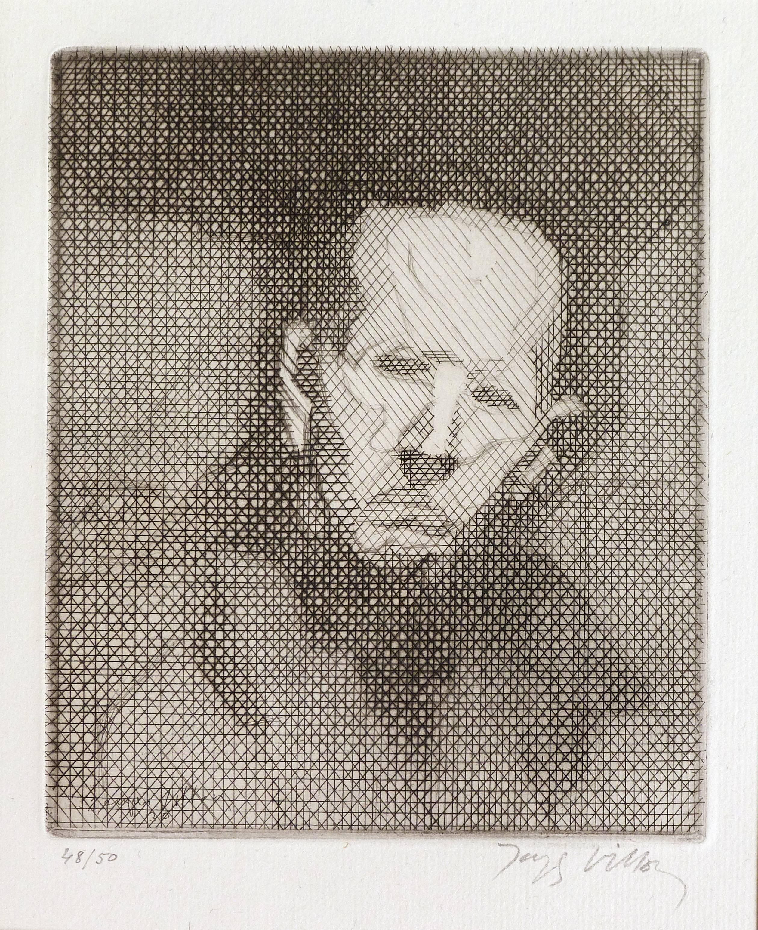 Jacques Villon Portrait Print - Tête d'homme a portrait of a man head and maybe a self portrait